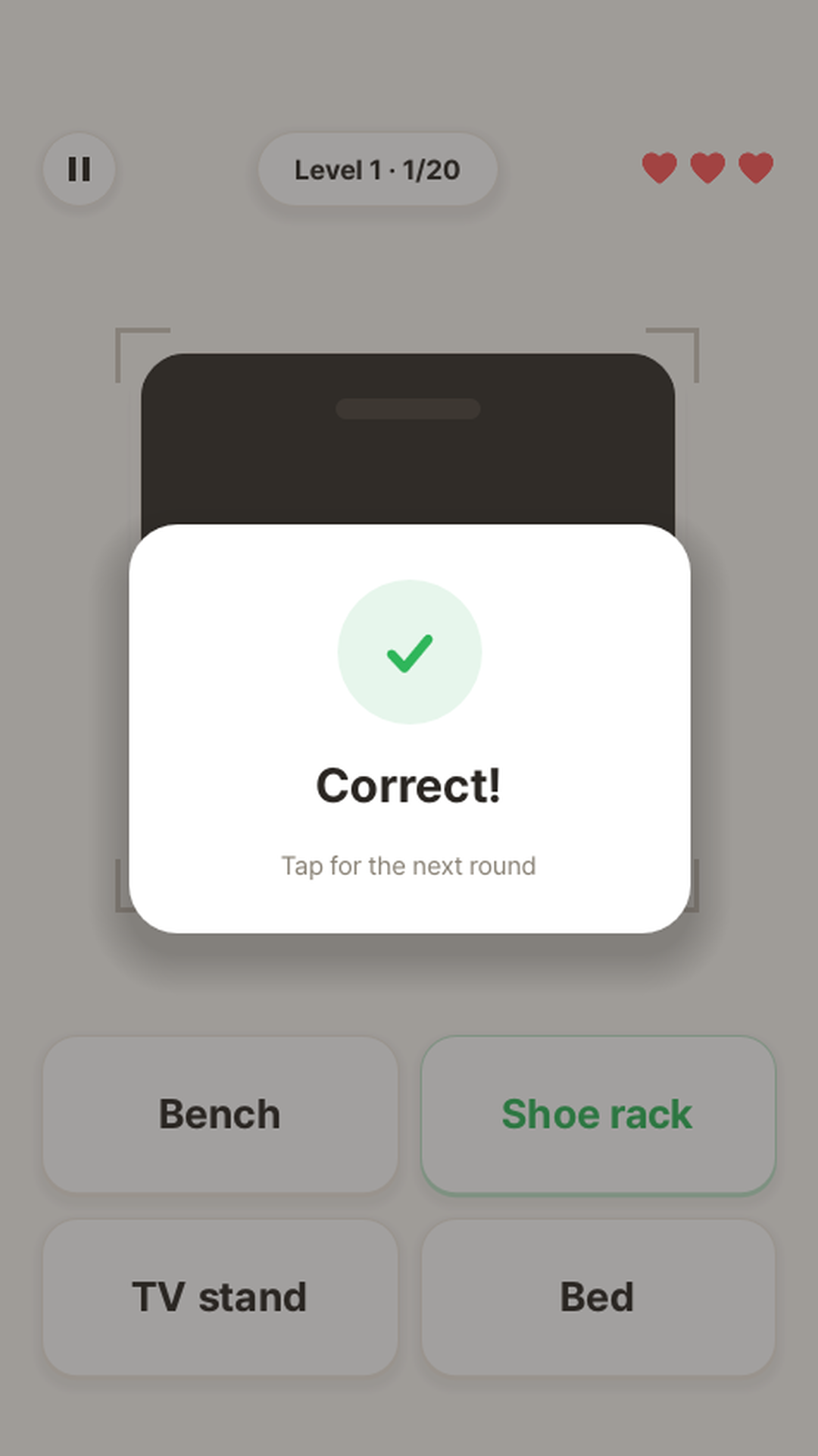 Glimpse Guess correct answer feedback screenshot